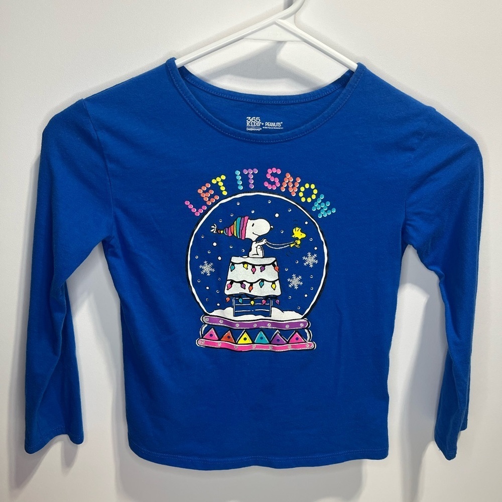 Peanuts Girls 6 Snoopy Let it Snow Winter Long Sleeve Tee Snow Globe Graphic